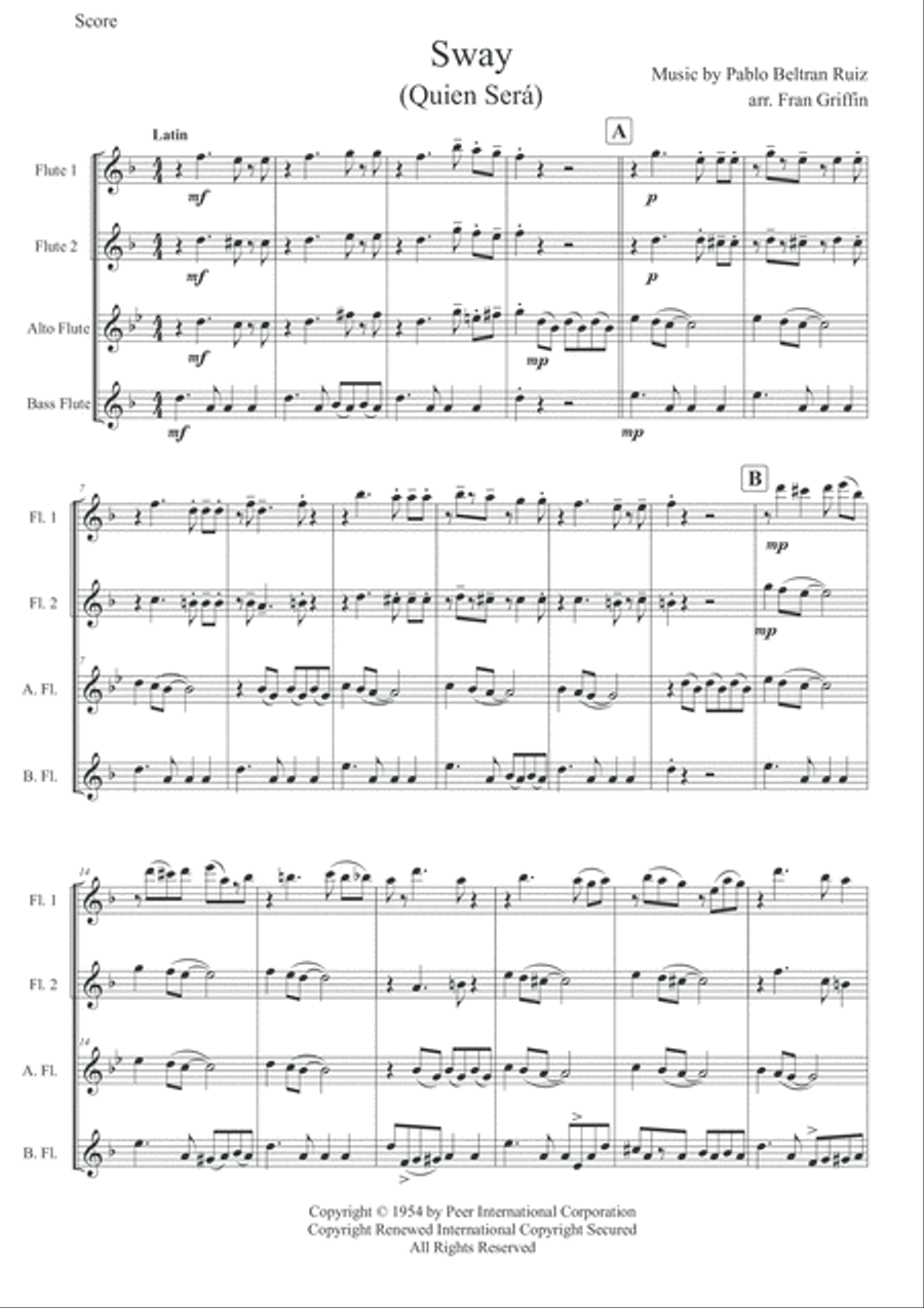 Sway arranged for Flute Quartet Flute Quartet scores gallery preview page 2