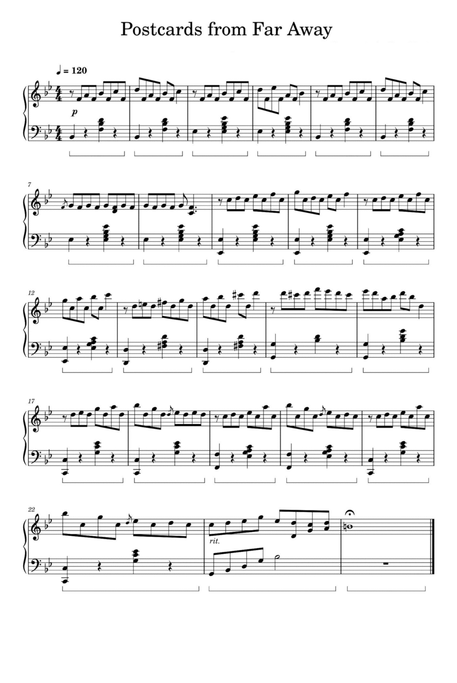 Postcards From Far Away Piano Solo scores gallery preview page 1
