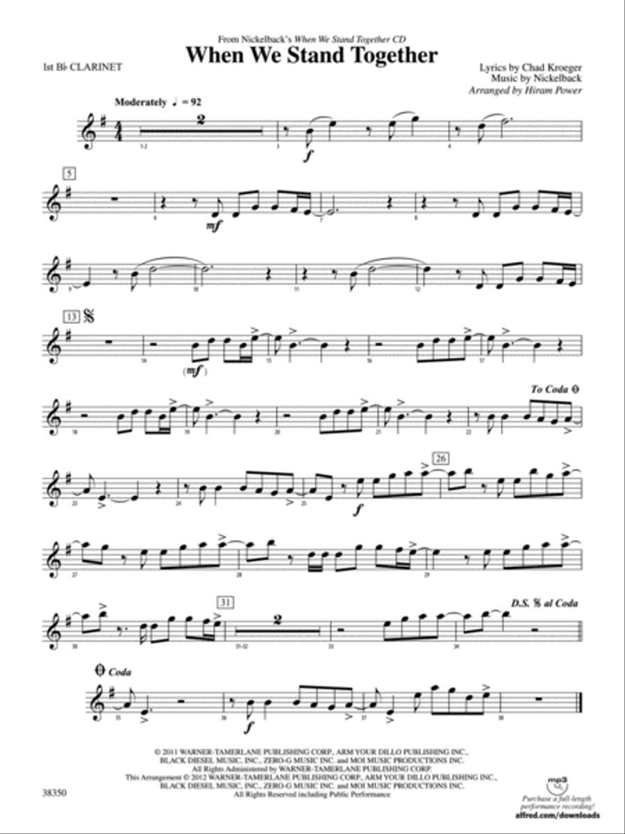 When We Stand Together: 1st B-flat Clarinet Concert Band scores gallery preview page 1