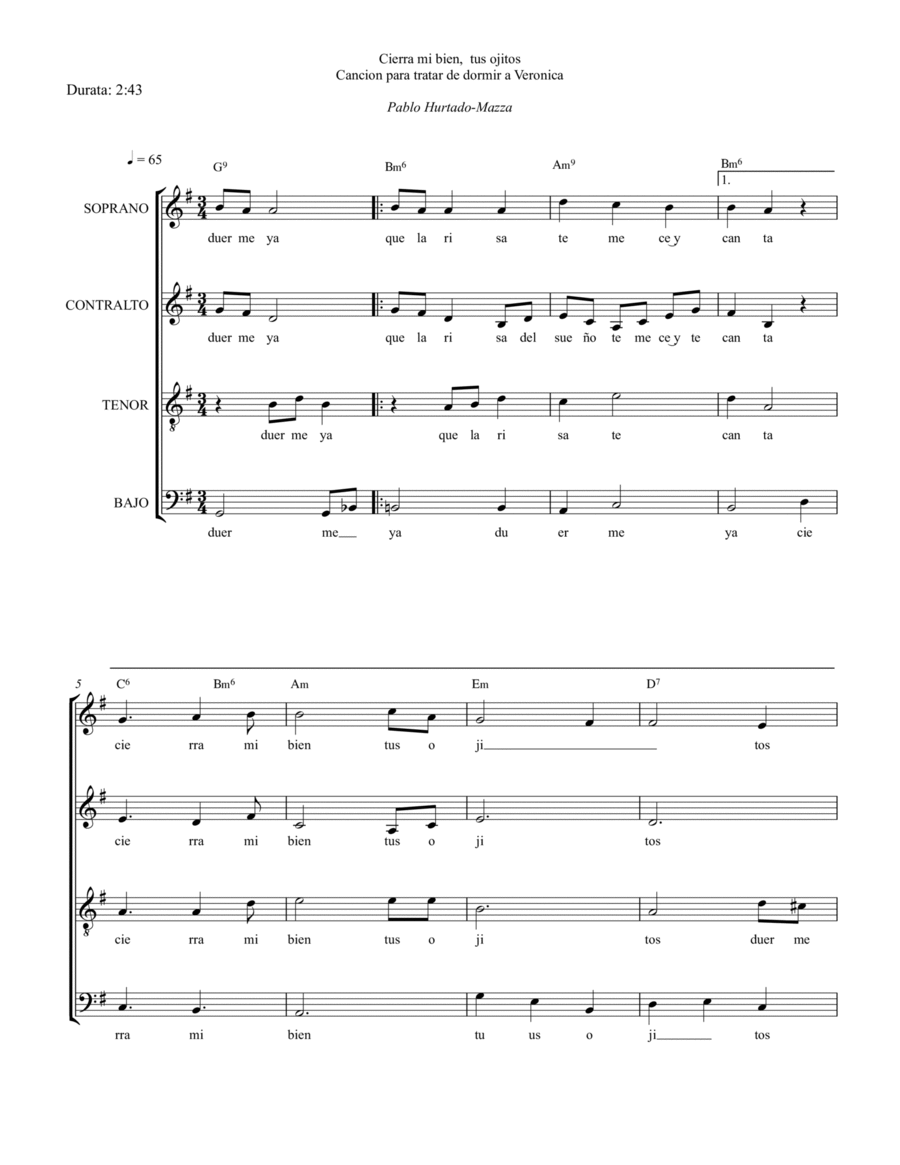 Cancion de cuna para tratar de dormir a Veronica 4-Part scores gallery preview page 1