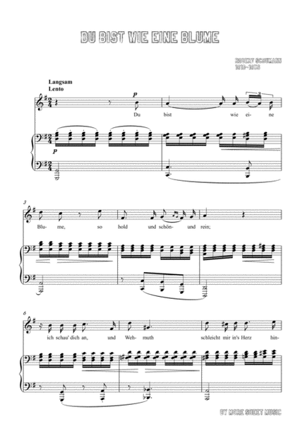 Schumann-Du bist wie eine Blume in G Major,for Voice and Piano image number null