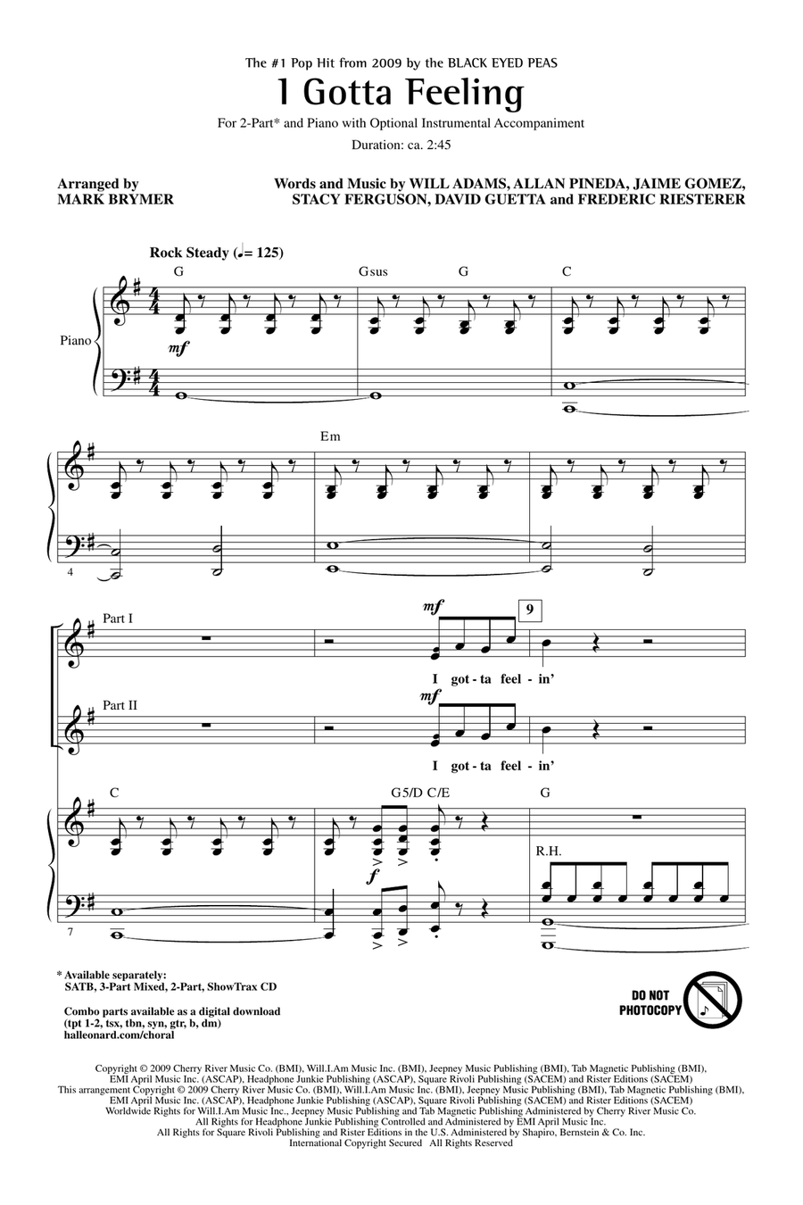 I Gotta Feeling (arr. Mark Brymer) 2-Part scores gallery preview page 1
