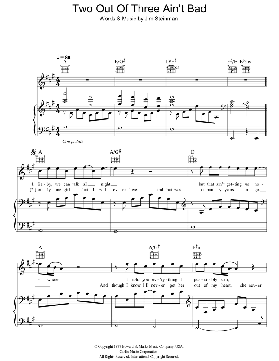 Two Out Of Three Ain't Bad Piano, Vocal, Guitar scores gallery preview page 1
