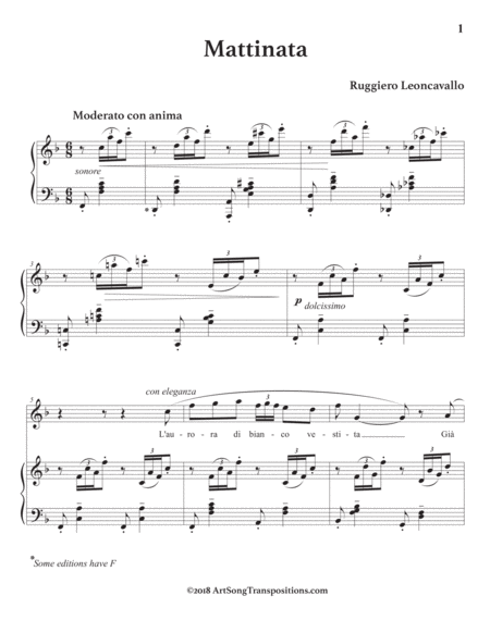 LEONCAVALLO: Mattinata (transposed to F major)