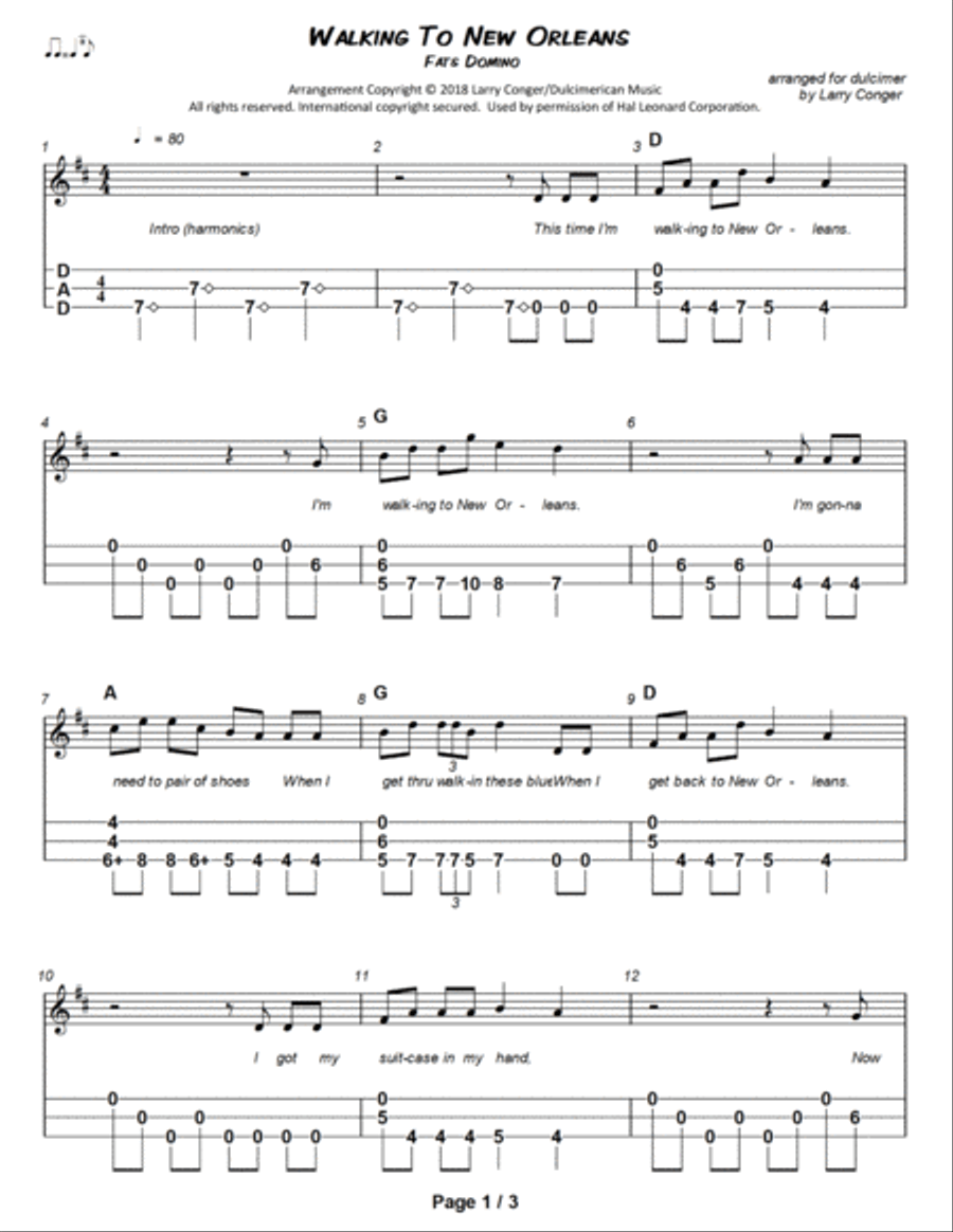 Walking To New Orleans Dulcimer scores gallery preview page 2