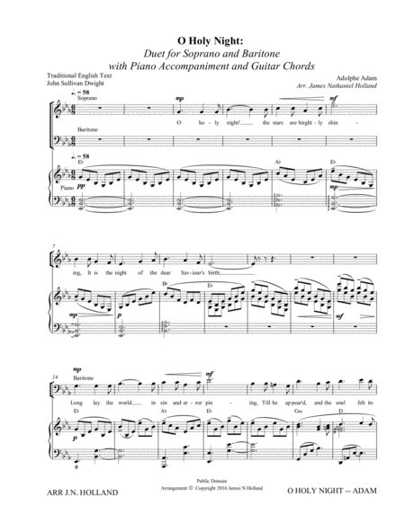 O Holy Night (Cantique de Noel) Adolphe Adam Duet for Baritone and Soprano (Tenor)