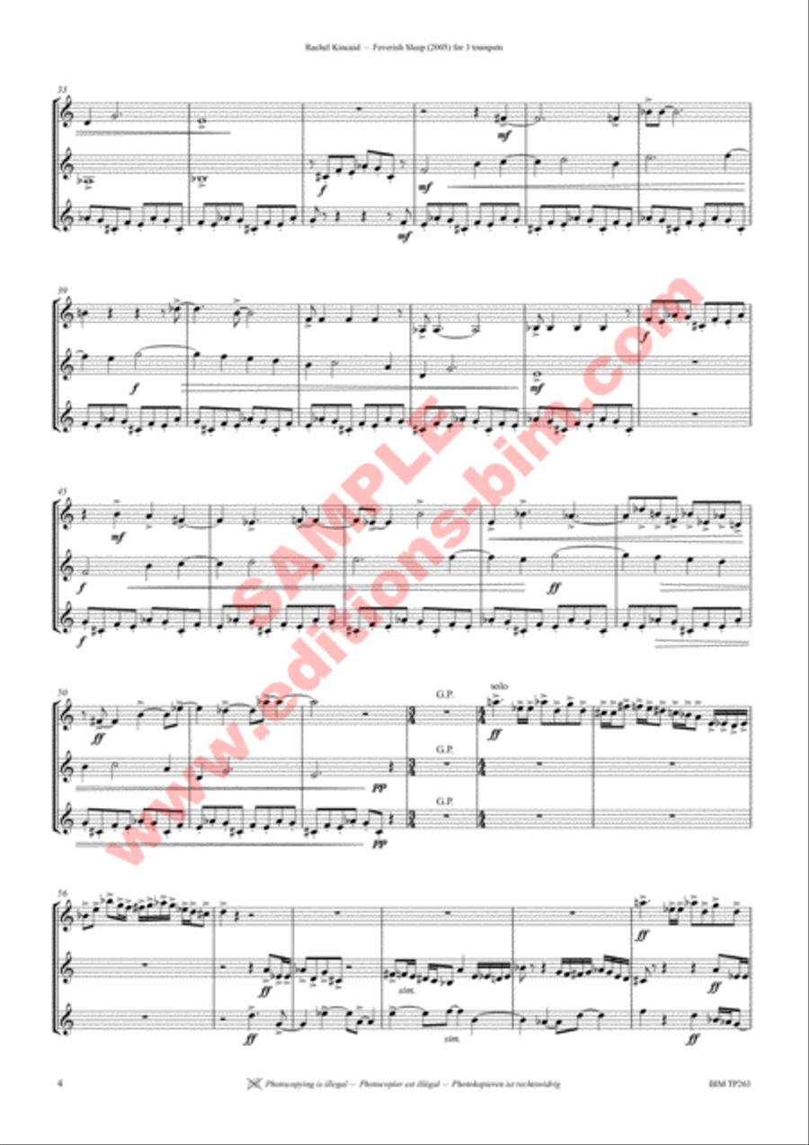 Feverish Sleep Trumpet Trio scores gallery preview page 3