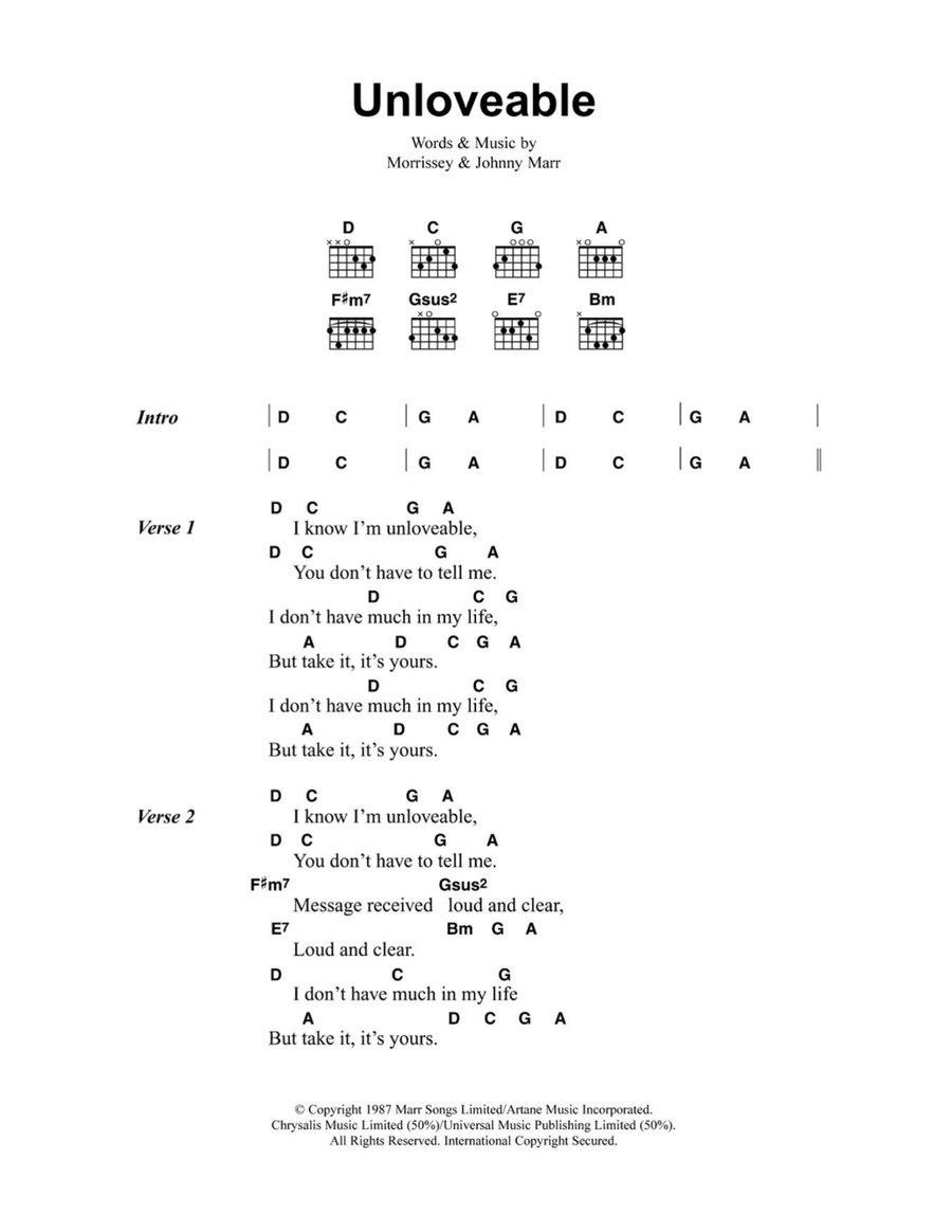 Unloveable Unloveable Easy Guitar scores gallery preview page 1