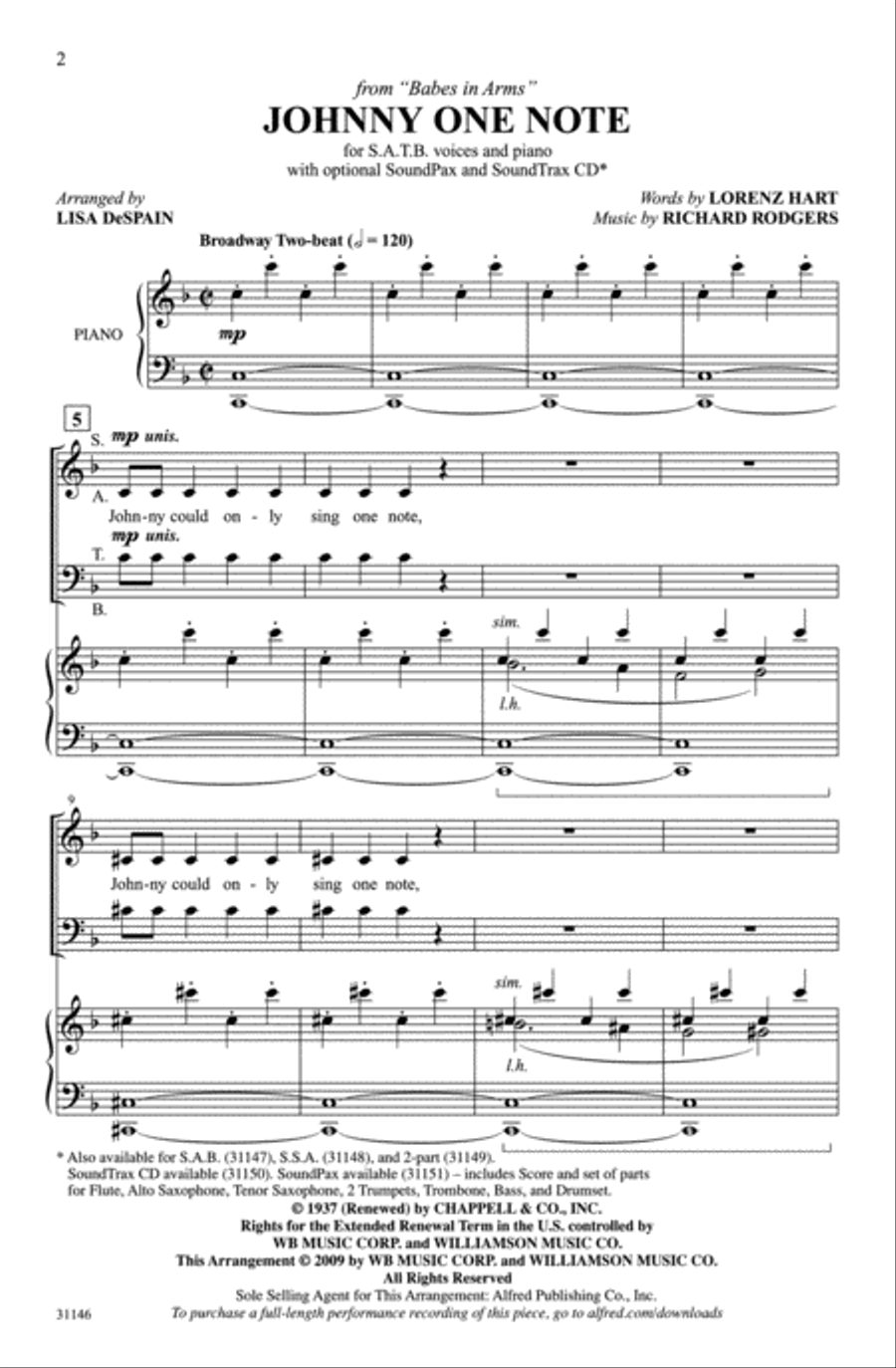 Johnny One Note Johnny One Note 4-Part scores gallery preview page 2