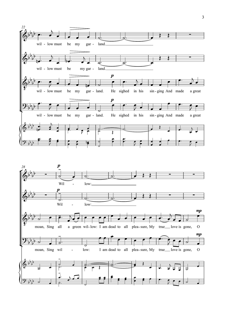 Willow Song, folk-song arranged for SATB unaccompanied 4-Part scores gallery preview page 3