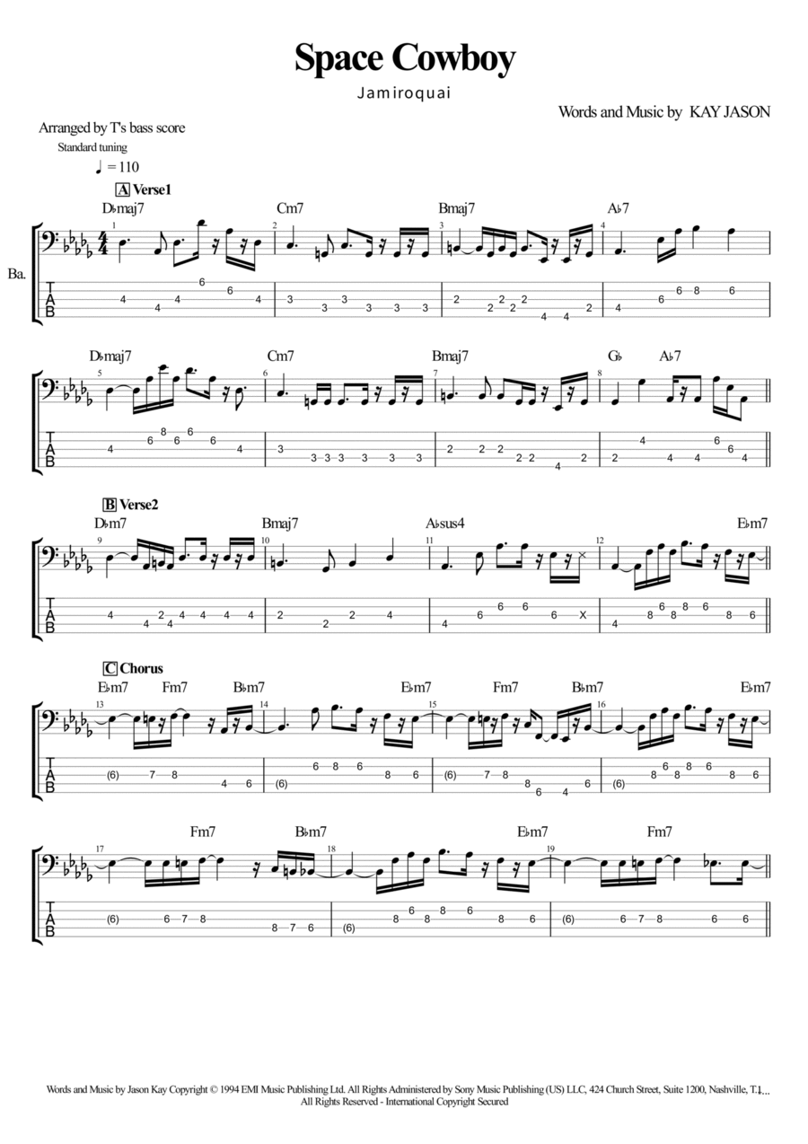 Space Cowboy Bass Guitar scores gallery preview page 1