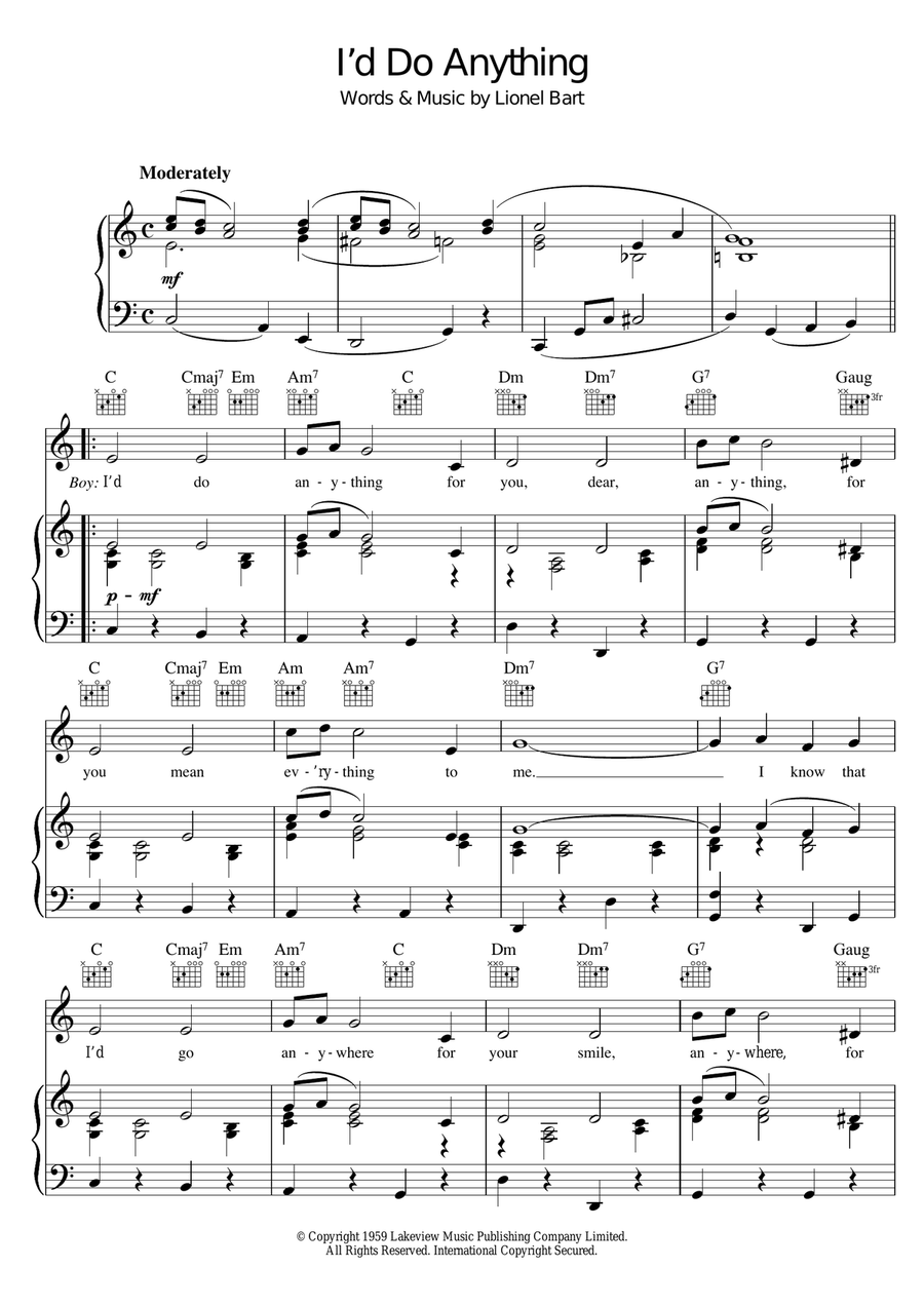 I'd Do Anything (from Oliver!) Piano, Vocal scores gallery preview page 1