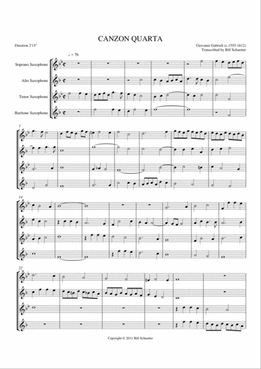 Canzon Quarta Saxophone Quartet scores gallery preview page 1