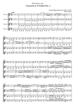 Book cover for Telemann - 4 Concerti for 4 Violins, TWV 40:201 - 204 - String Quartet Original Complete