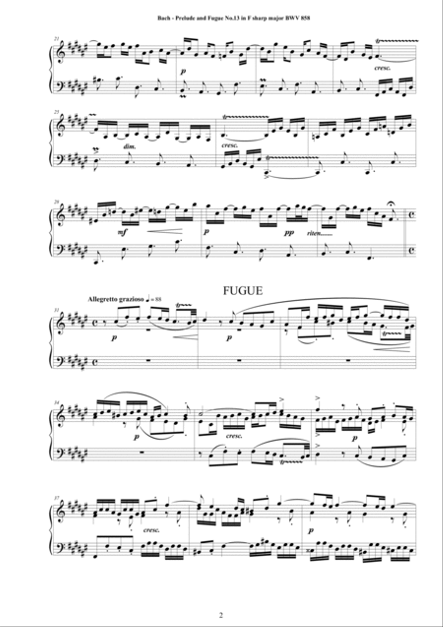 Bach - Prelude and Fugue No.13 in F sharp major BWV 858 for Piano Piano Solo scores gallery preview page 2