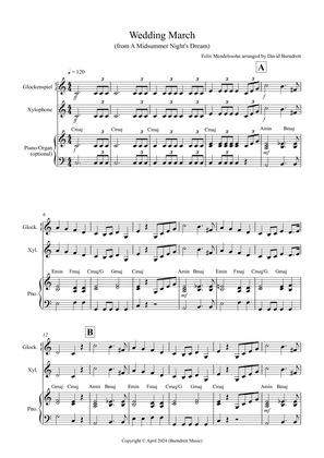 Wedding March (from A Midsummer Night's Dream) for Xylophone/Glockenspiel and Piano