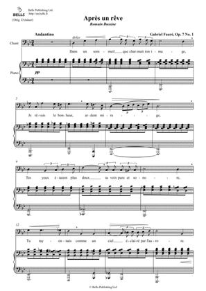 Book cover for Apres un reve, Op. 7 No. 1 (Original key. D minor)