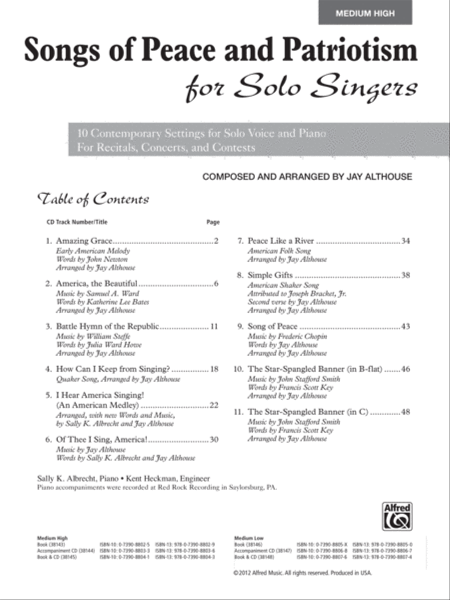 Songs of Peace and Patriotism for Solo Singers Medium-High Voice scores gallery preview page 2
