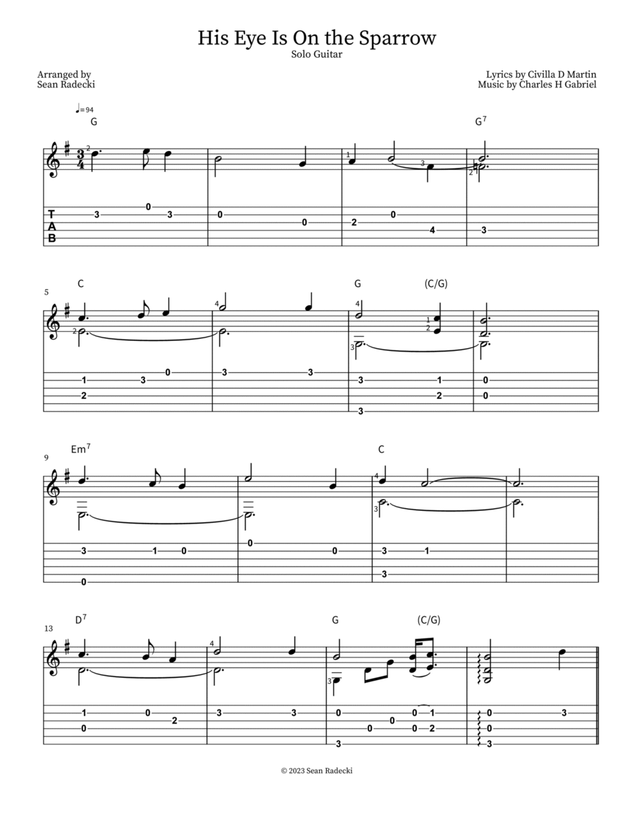 His Eye Is On the Sparrow Guitar Tablature scores gallery preview page 1