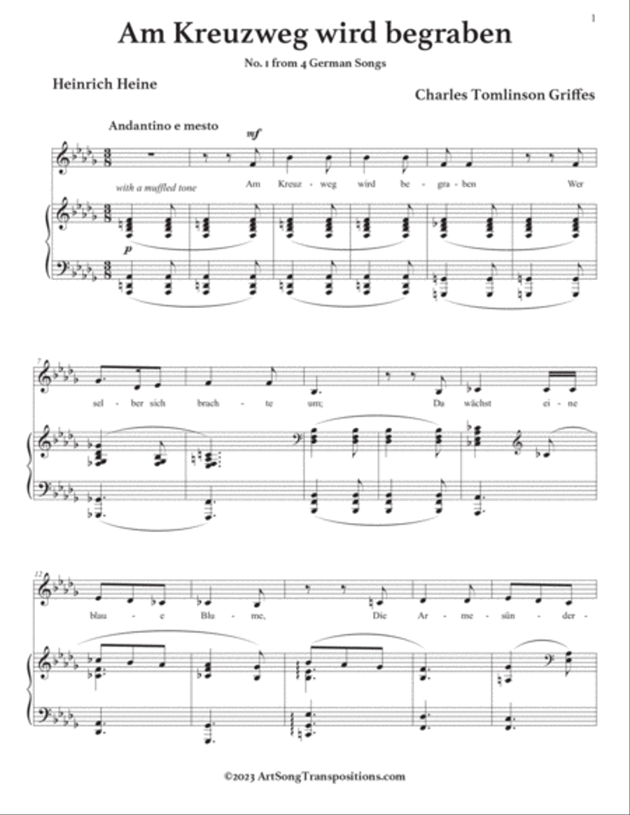 GRIFFES: Am Kreuzweg wird begraben (transposed to B-flat minor) Voice scores gallery preview page 2