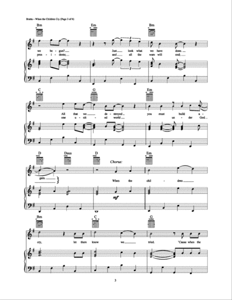 When The Children Cry Piano, Vocal, Guitar scores gallery preview page 3