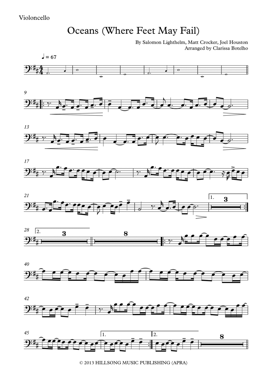 Oceans (where Feet May Fail) Cello Solo scores gallery preview page 1