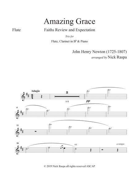 Amazing Grace (Trio - Flute, Clarinet & Piano) Flute part image number null