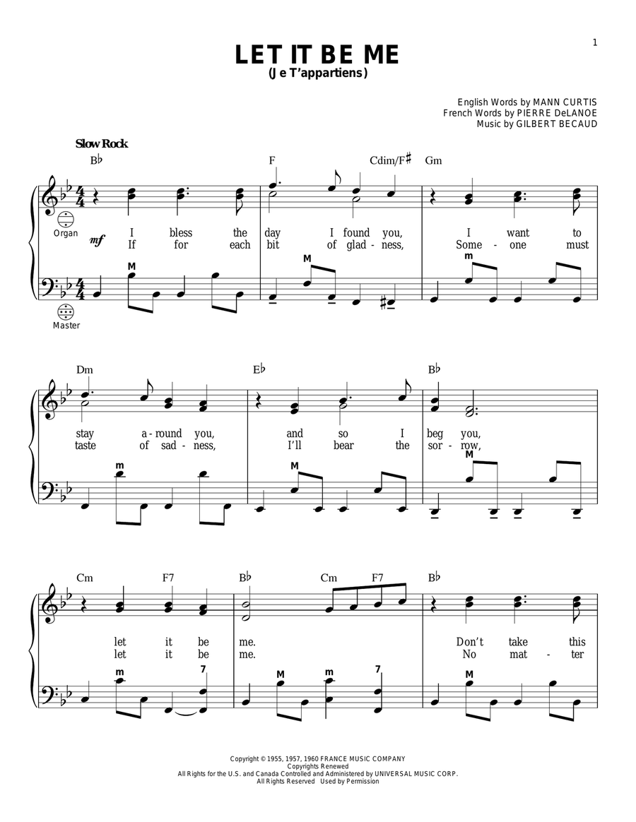 Let It Be Me (Je T'appartiens) Accordion scores gallery preview page 1