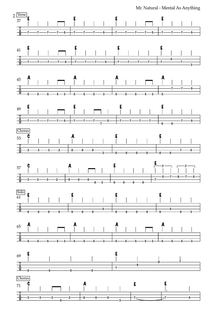 Mr. Natural Bass Guitar Tablature scores gallery preview page 2
