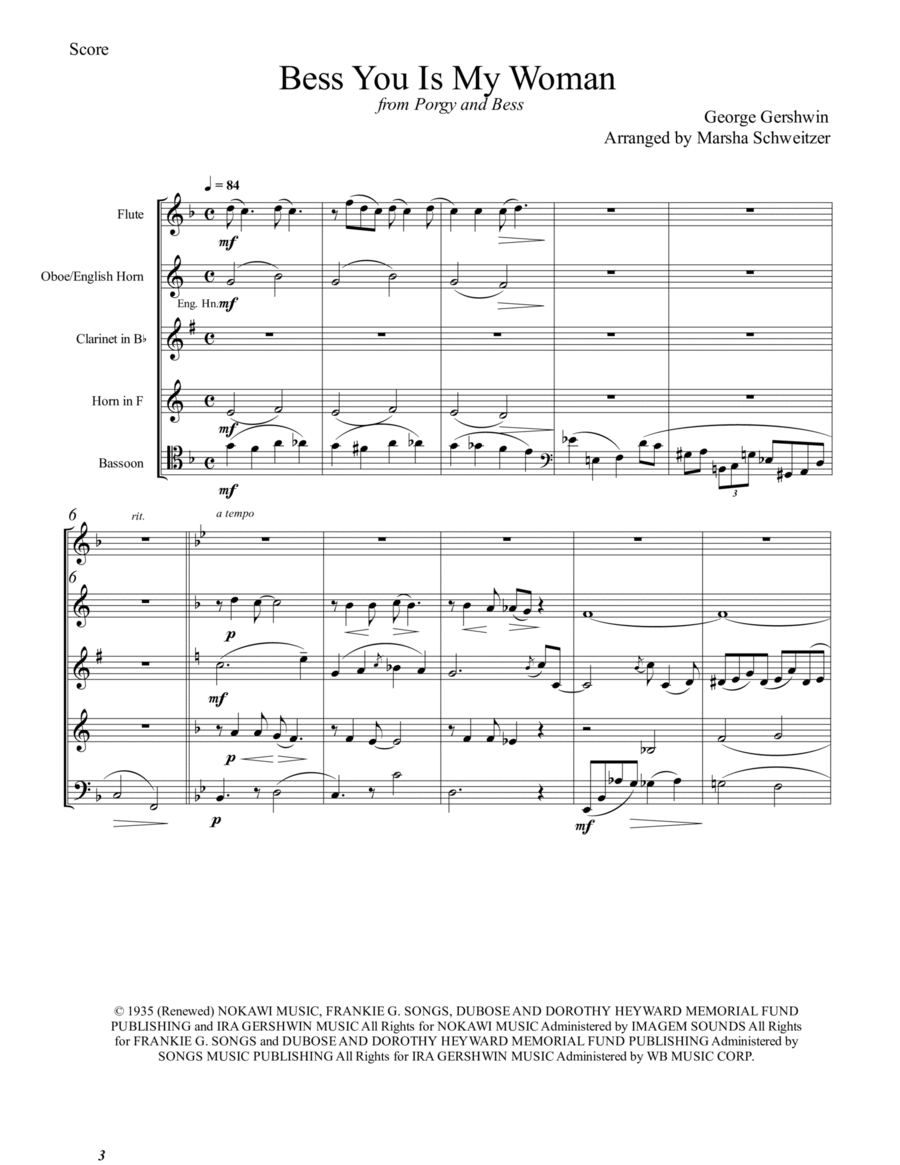 Bess, You Is My Woman Woodwind Quintet scores gallery preview page 1