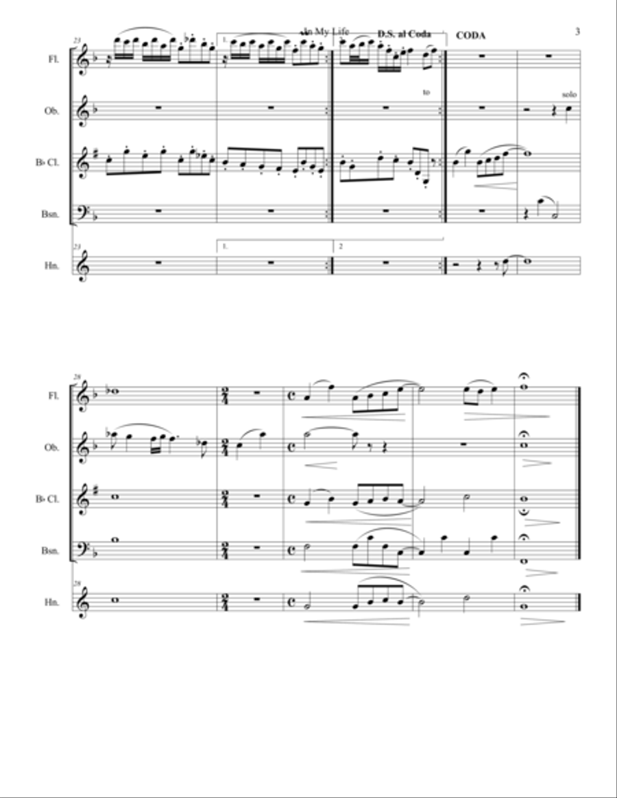 In My Life Woodwind Quintet scores gallery preview page 3