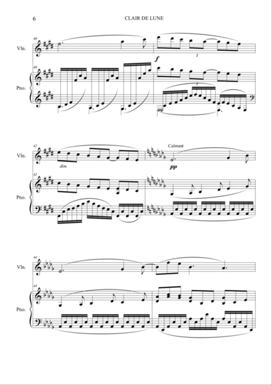 Clair de Lune Violin Solo scores gallery preview page 6
