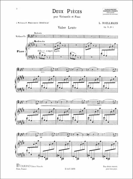 Deux Pieces. N. 1: Valse Lente, Opus 31 N. 1