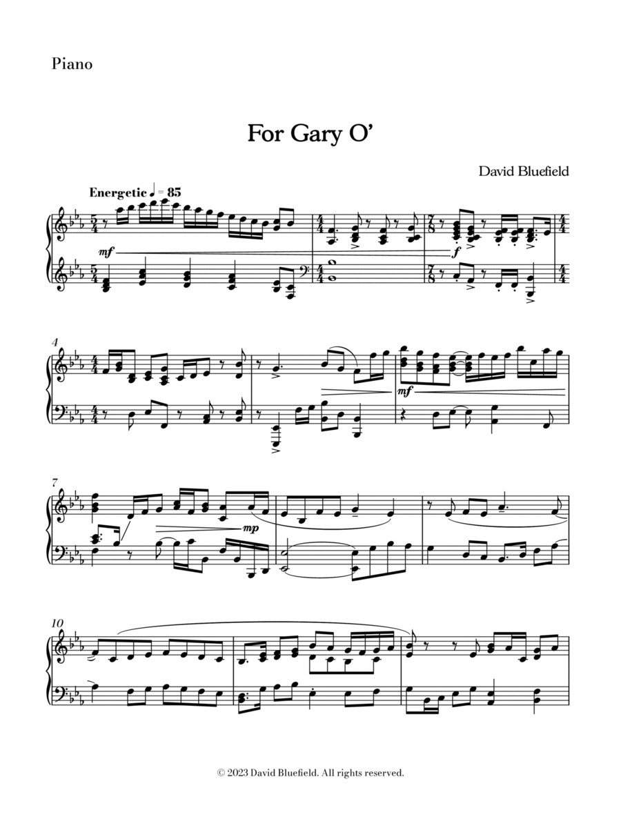 For Gary O’ Piano Solo scores gallery preview page 1