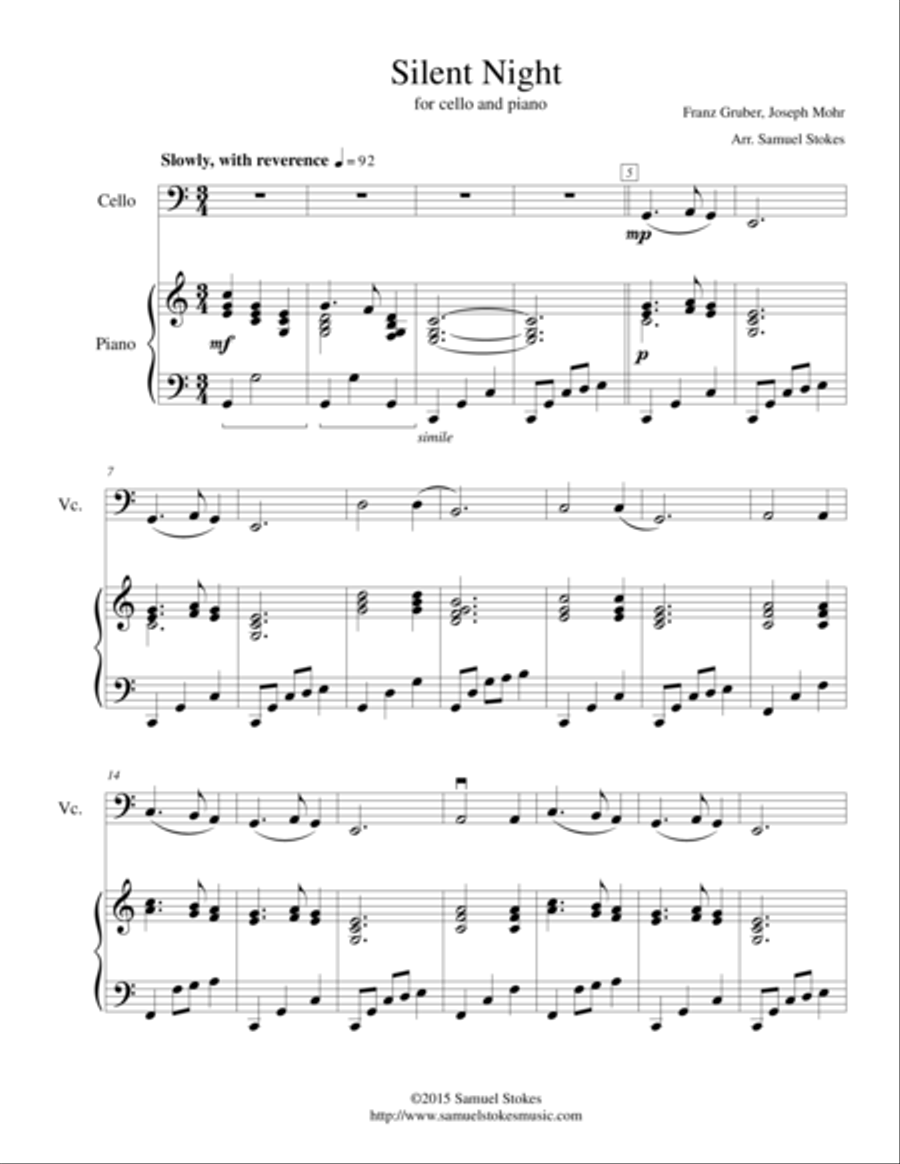 Silent Night - for cello and piano Silent Night - for cello and piano Piano Accompaniment scores gallery preview page 1