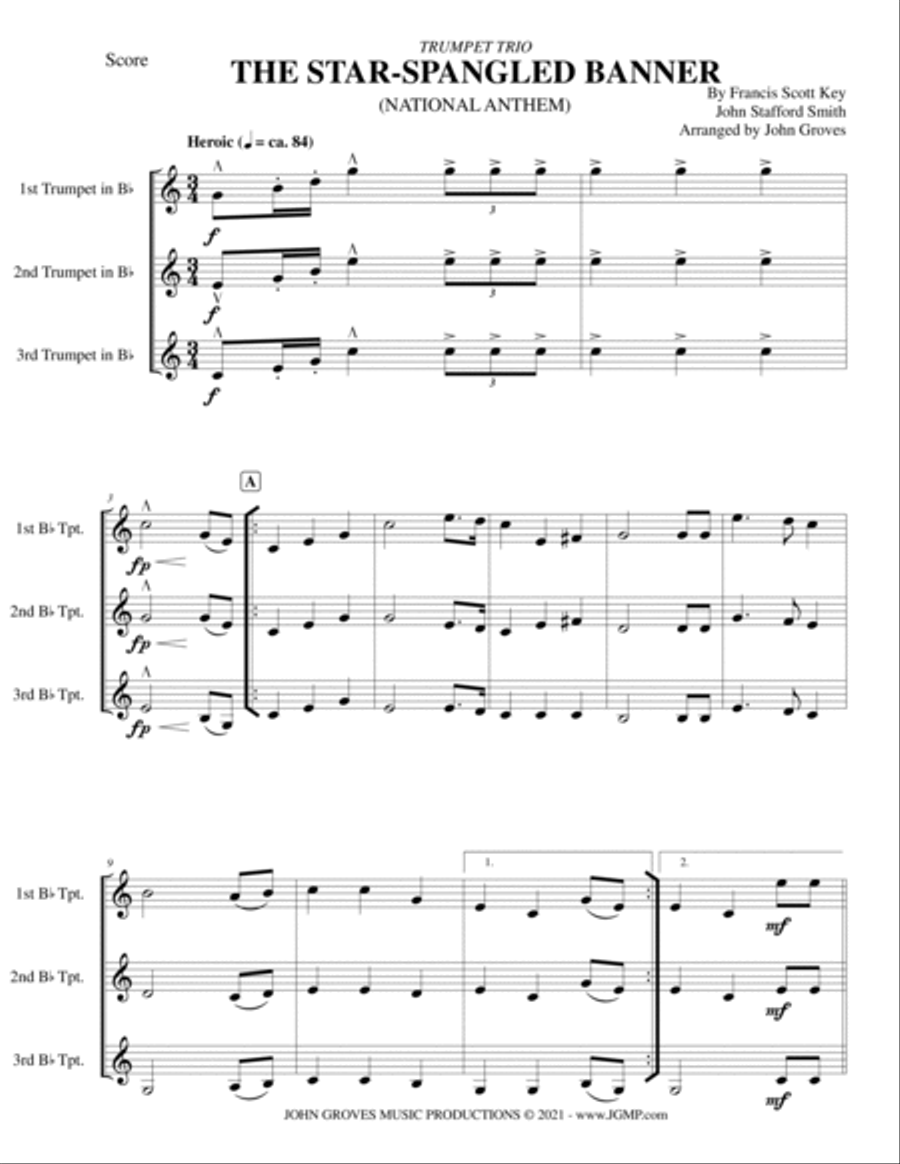 The Star-Spangled Banner (National Anthem) - Trumpet Trio Trumpet Trio scores gallery preview page 2