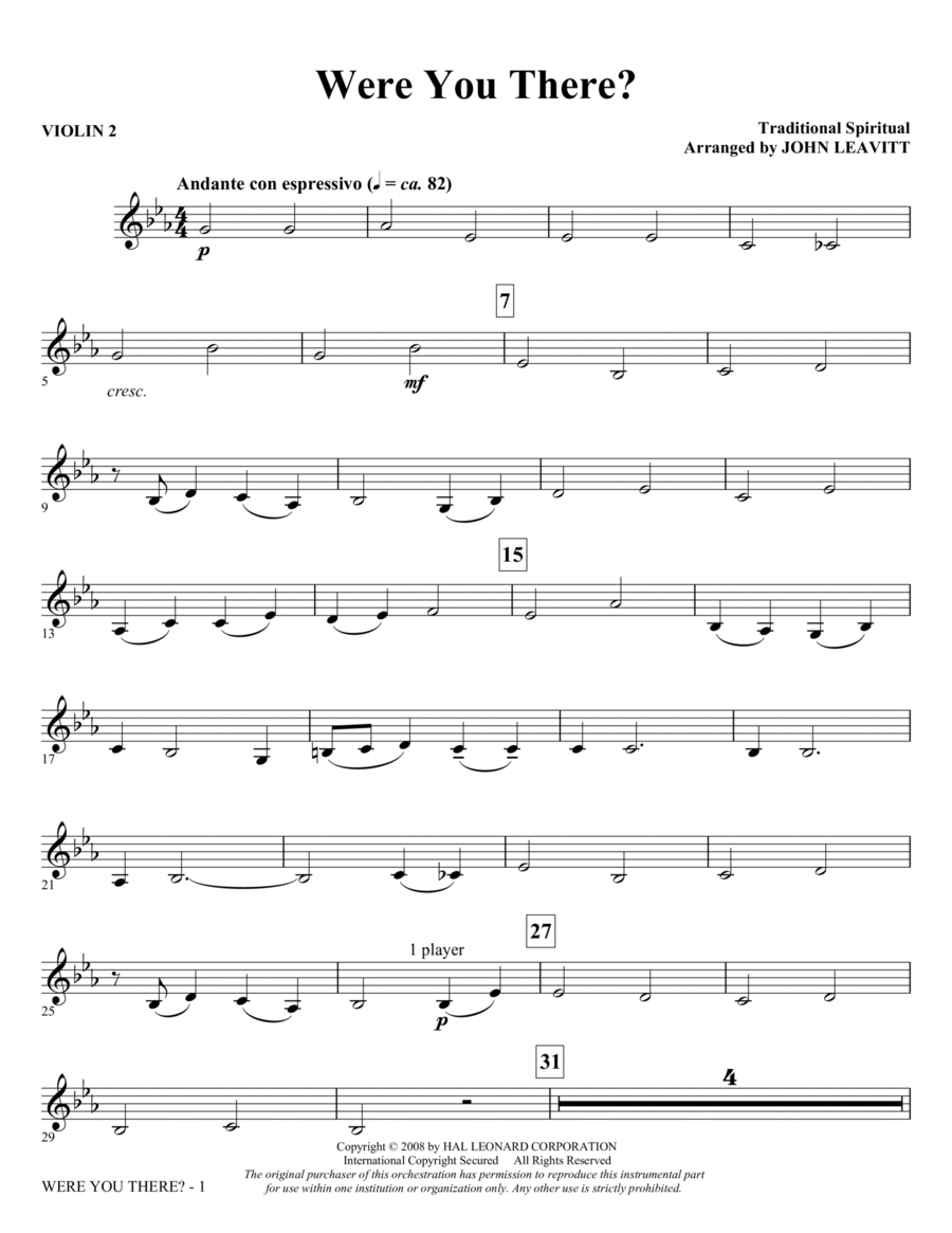 Were You There? (arr. John Leavitt) - Violin 2 Choir scores gallery preview page 1