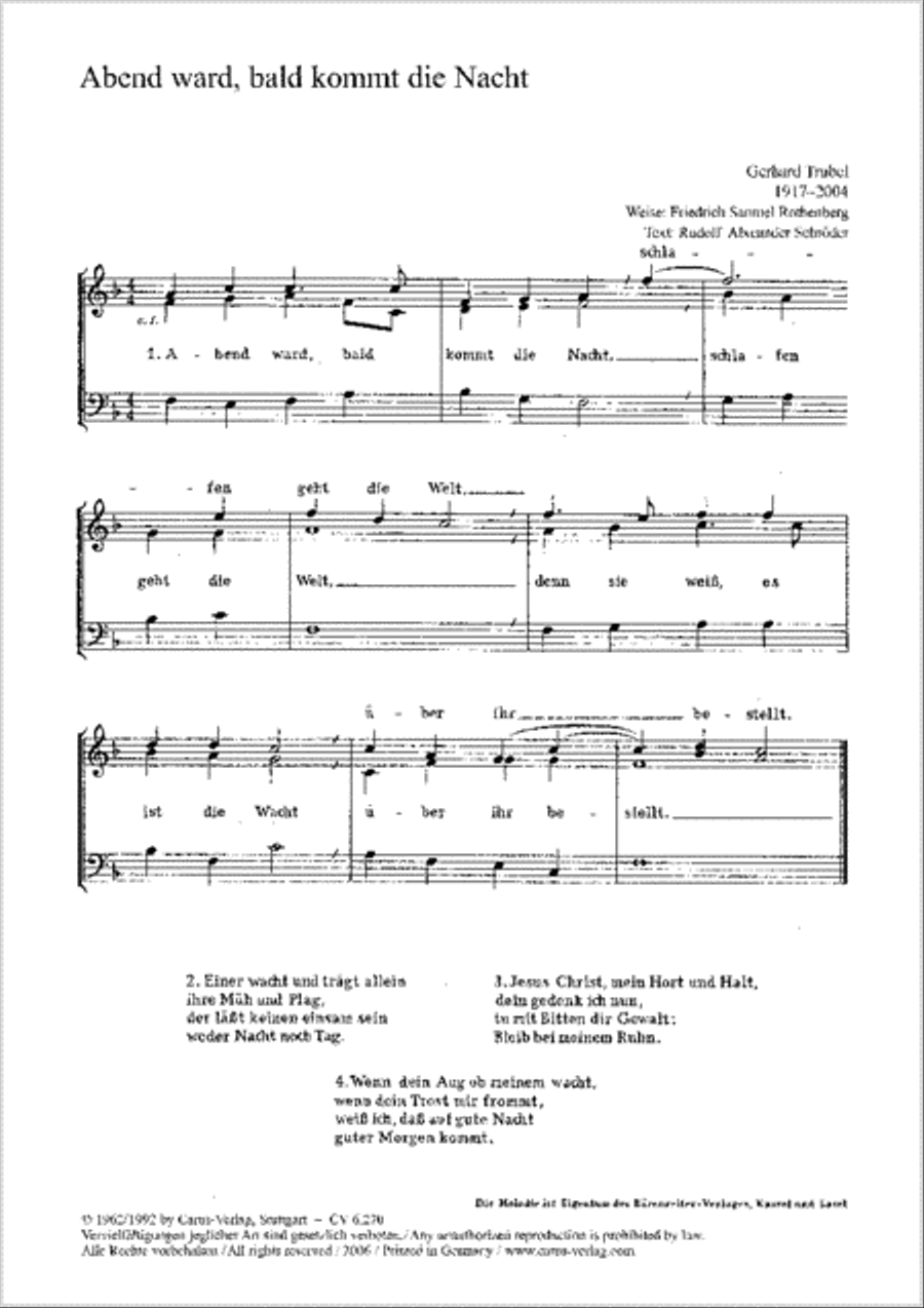 Trubel: Abend ward; Spiele, kleine Flote; Ruppel: Ich hebe meine Augen auf Choir scores gallery preview page 1