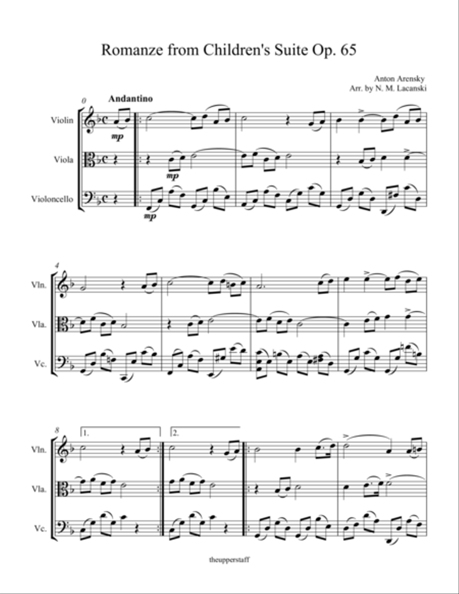 Romanze from Children's Suite Op. 65 String Trio scores gallery preview page 1