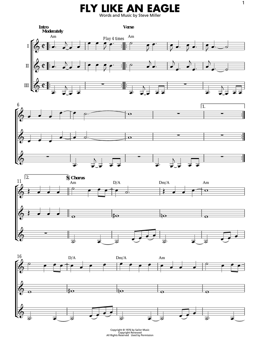 Fly Like An Eagle Guitar Ensemble scores gallery preview page 1