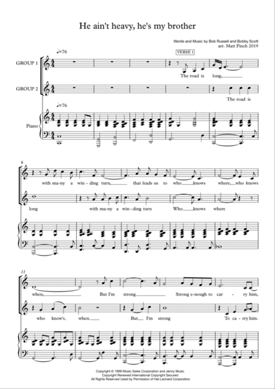 He Ain't Heavy, He's My Brother 2-Part scores gallery preview page 1