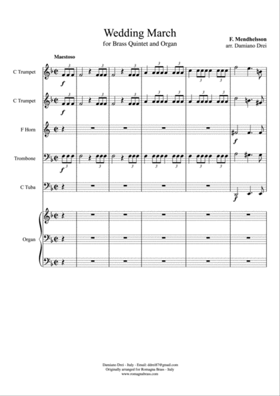 Mendelssohn Wedding March, for Brass Quintet & Optional Organ Small Ensemble scores gallery preview page 2