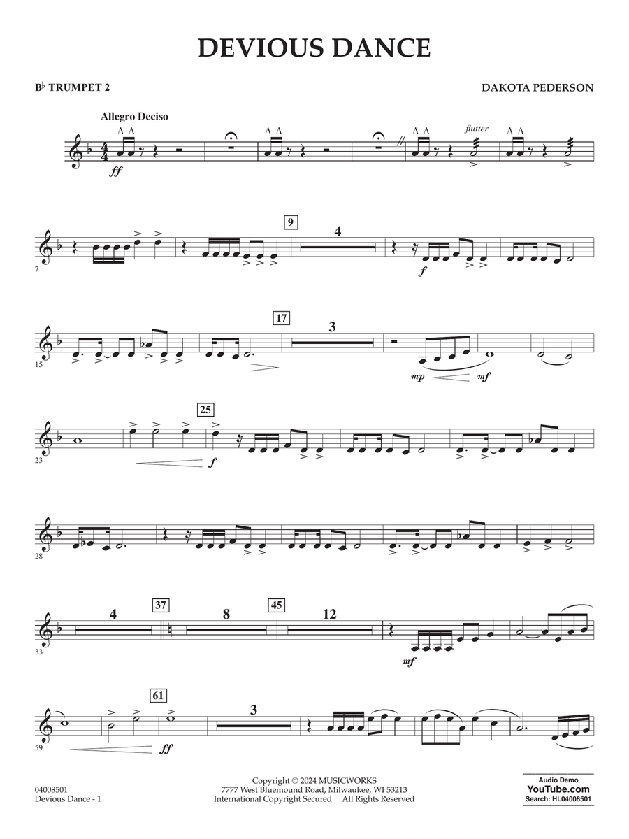 Devious Dance - Bb Trumpet 2 Concert Band scores gallery preview page 1