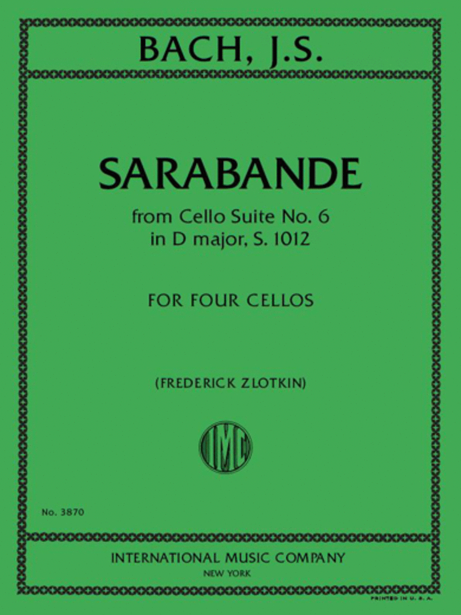 Sarabande From Cello Suite No.6 In D Major, S. 1012