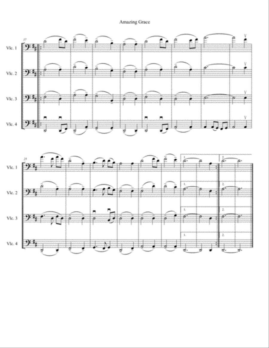 Amazing Grace for four cellos (cello quartet) Cello scores gallery preview page 2
