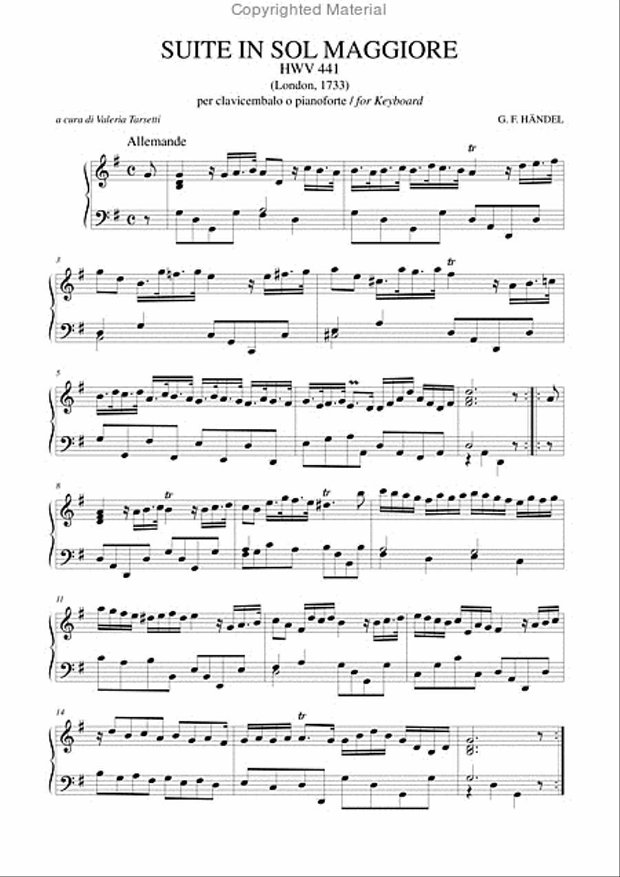 Suite in G Major HWV 441 (London 1733) for Keyboard Harpsichord scores gallery preview page 2