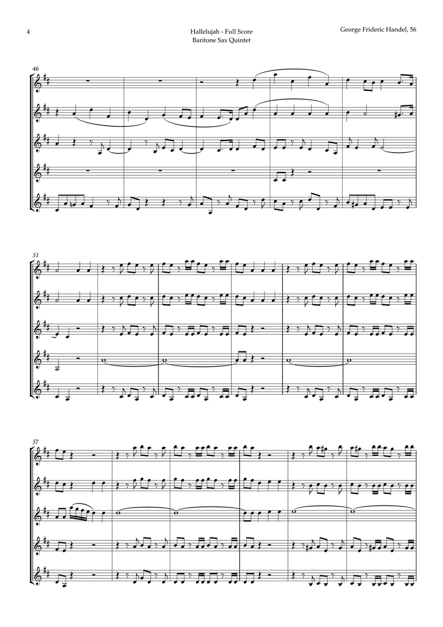 Hallelujah from Messiah by Handel for Baritone Sax Quintet Saxophone Quintet scores gallery preview page 4