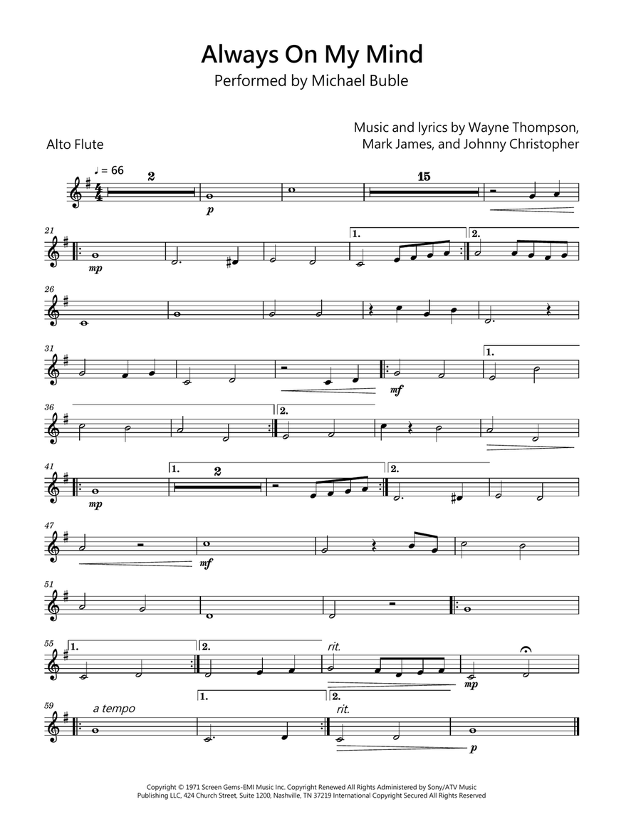 Always On My Mind Flute Solo scores gallery preview page 1