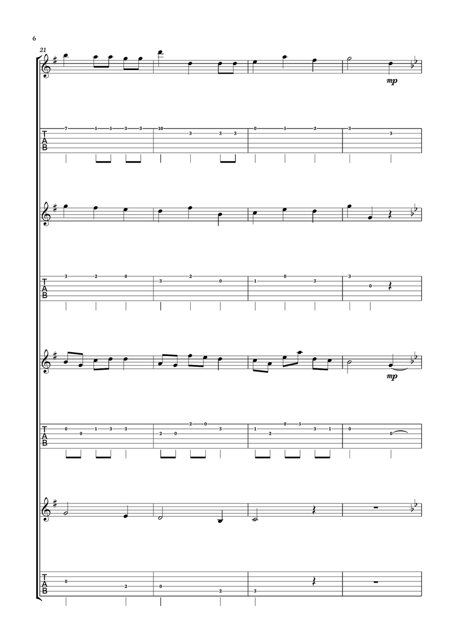 We Wish You a Merry Christmas for guitar quartet with tab. Score and parts Included. Guitar Ensemble scores gallery preview page 6
