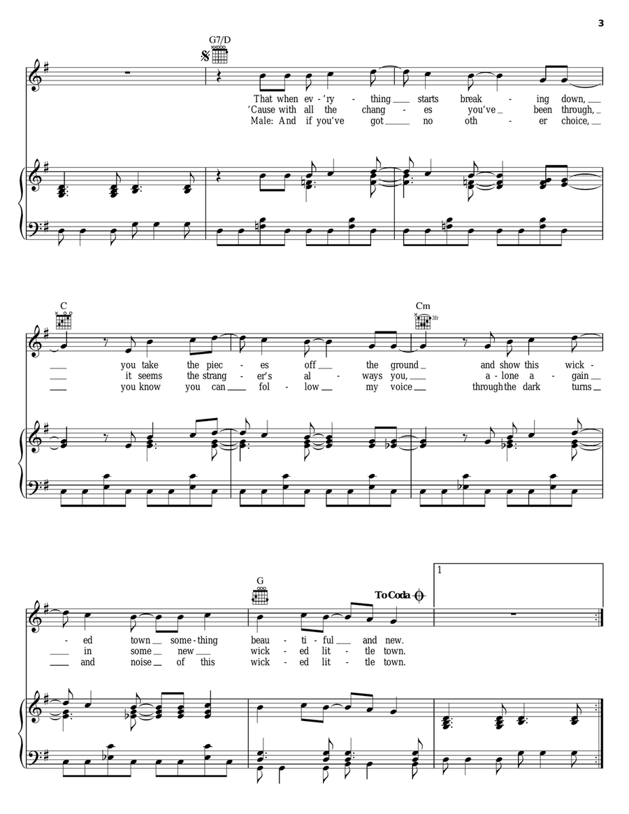 Wicked Little Town (Reprise) Piano, Vocal, Guitar scores gallery preview page 3